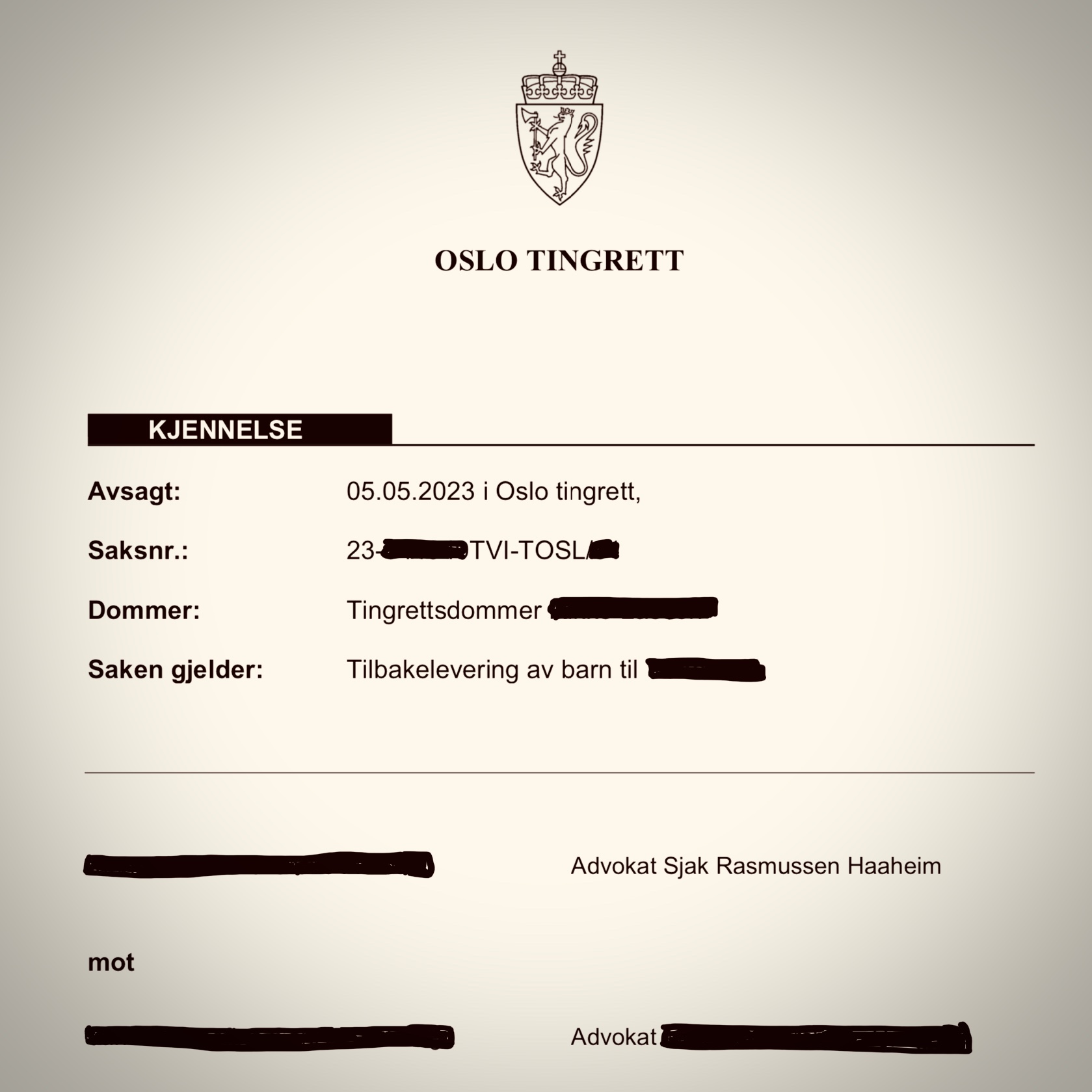 Bilde av rettsbok fra Oslo tingrett